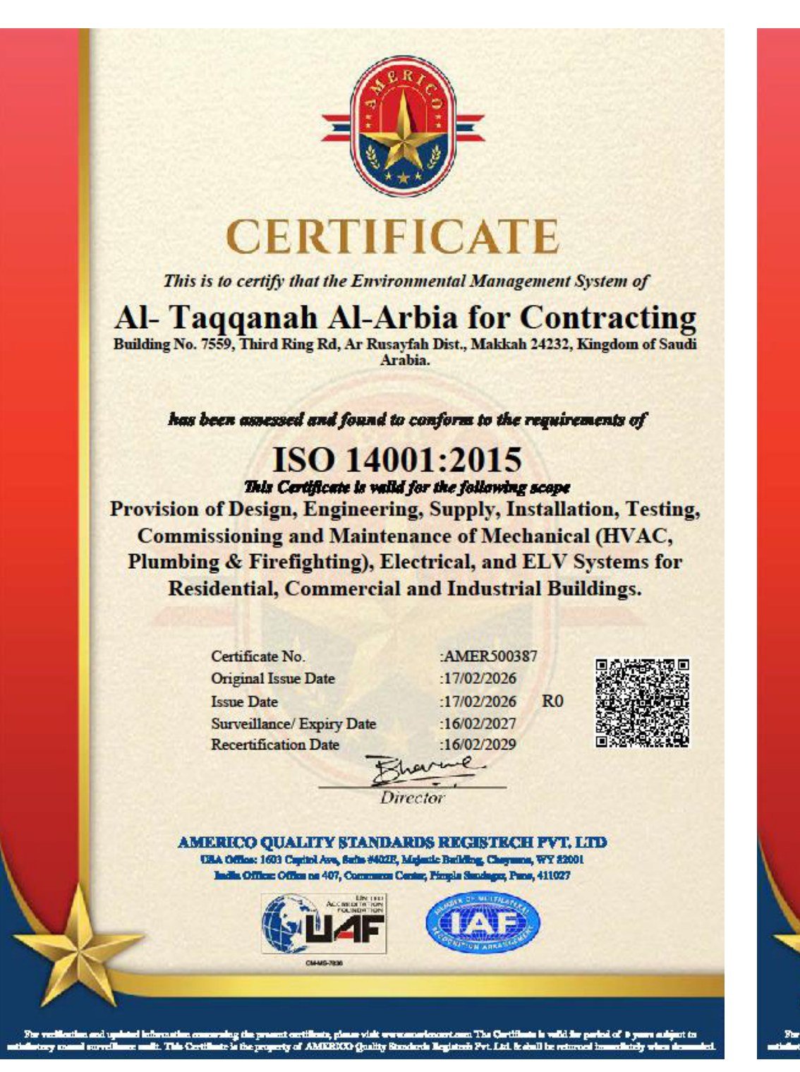 ISO 14001:2015 certificate