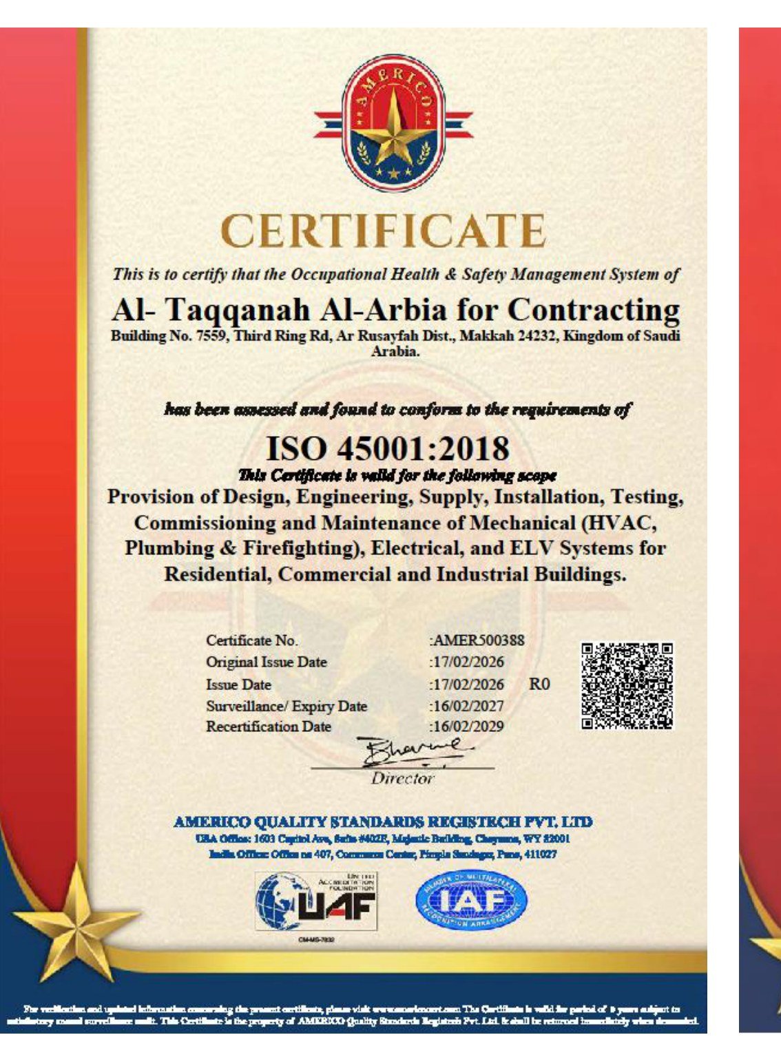 ISO 45001:2018 certificate