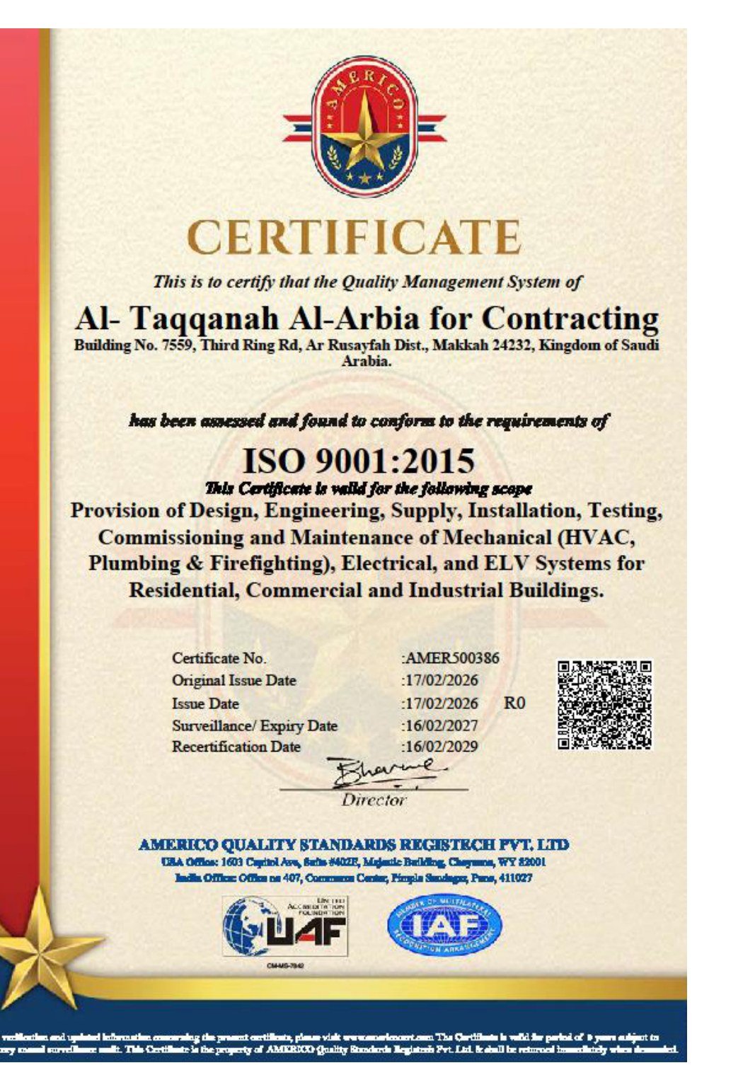 ISO 9001:2015 certificate